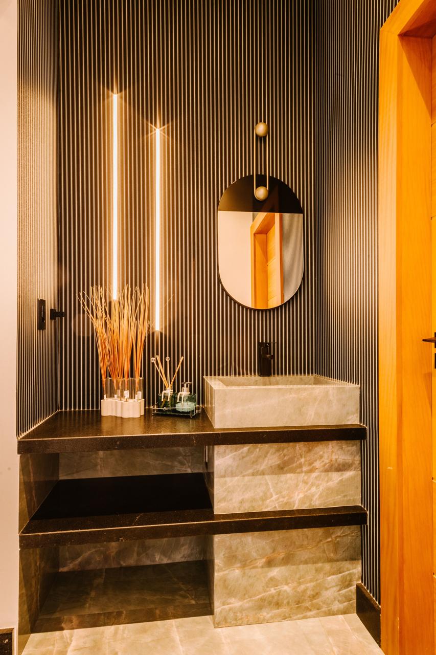 Lavabo com bancada em pedra